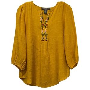 Olivia & Martin Small Floral Embroidered Mustard Boho Blouse Spring R